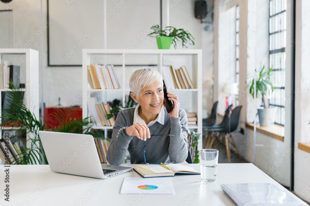 Portrait of a senior businesswoman talking on the phone in the office Portrait of a senior businesswoman talking on the phone in the office