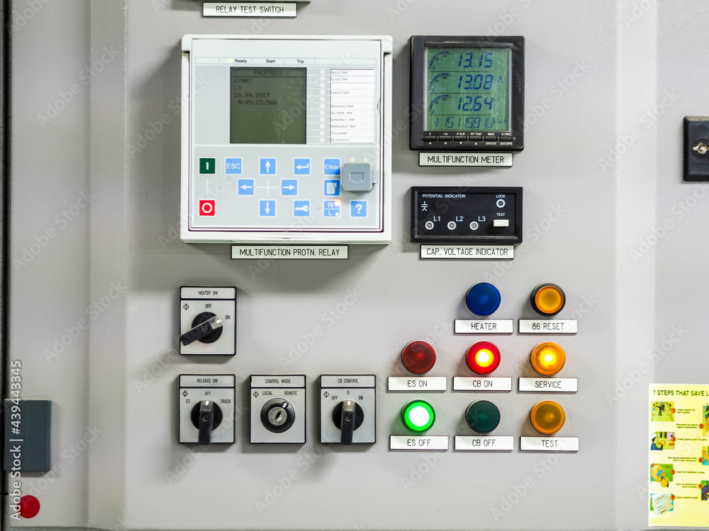 Breaker in control panel at power plant. Breaker in control panel at power plant.