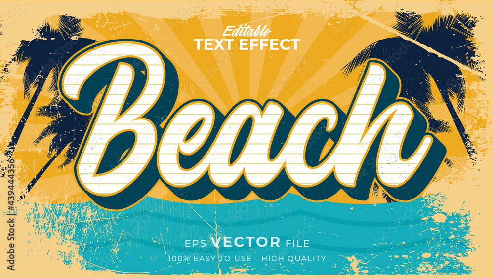 Editable text style effect - retro beach summer text in grunge style theme