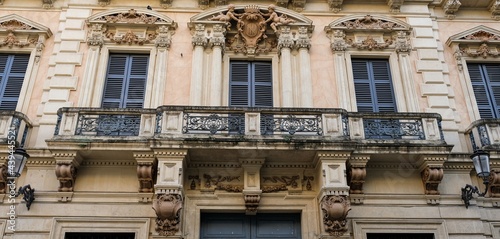 Catania, Sicily. Details of the balconies of Palazzo del Grado, one of the most beautiful examples of the Liberty style.