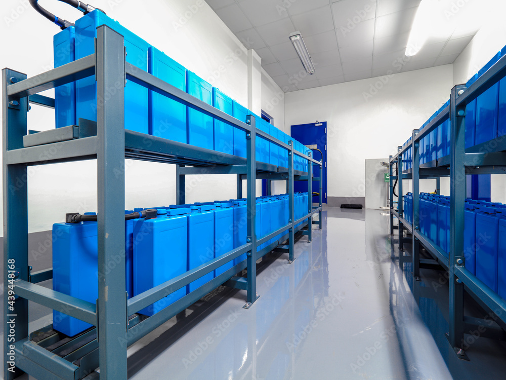 Battery room in power plant for back up emergency case with closed up high resolution 50M pixel