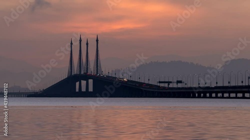 Timelapse dawn to day sunrise at Penang Bridge midspan photo