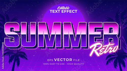 Editable text style effect - retro summer text in 80s style theme