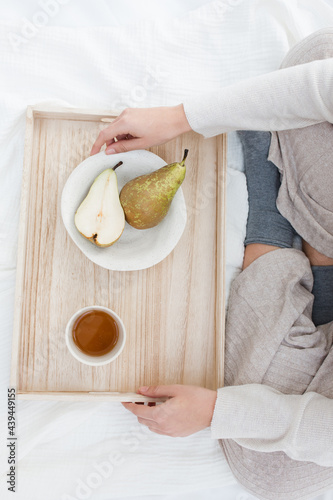 Healthy diet breakfast at bed photo