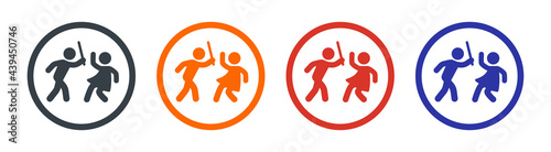 Angry man ready to hit woman icon. Domestic violence concept. Harassment symbol.
