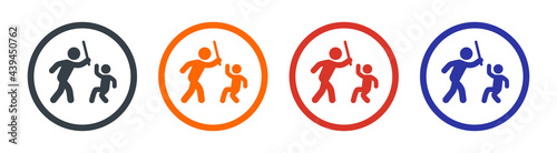 Kid suffering and hurt from domestic violence of father icon. Vector illustration