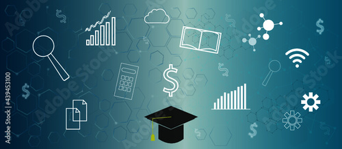 Cost education , Financial Futuristic Interface with Graduation Hat and Graduate Student Loan Icon. copy space.	