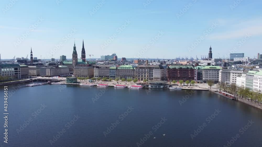 The beautiful city center of Hamburg with Alster River lake - aerial photography The beautiful city center of Hamburg with Alster River lake - aerial photography