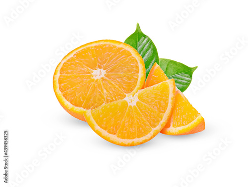 Orange fruits with slice isolated on white background