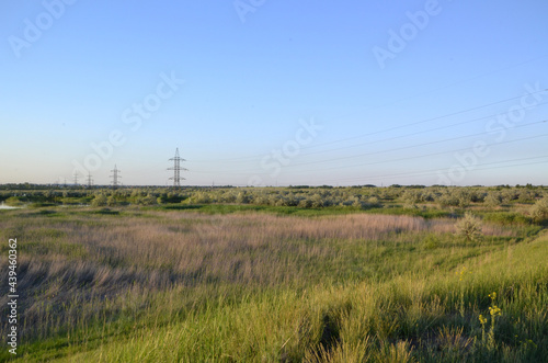 industrial landscape with electric transmission line 