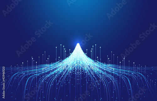 Line particles converge in the shape of snow and ice peaks Internet technology background. photo
