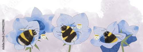 Foto Bumblebees tea party in flowers
