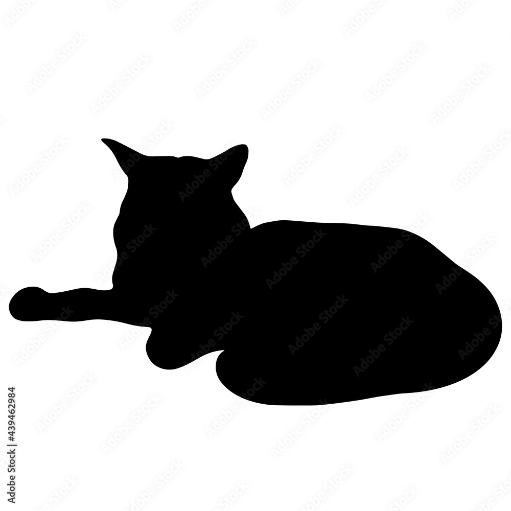 Black cat vector icon. The pet is lying. Hand-drawn black silhouette of an animal. Isolated illustration of a beast on a white background. Maine Coon outlines. Domestic cat. Black cat vector icon. The pet is lying. Hand-drawn black silhouette of an animal. Isolated illustration of a beast on a white background. Maine Coon outlines. Domestic cat.