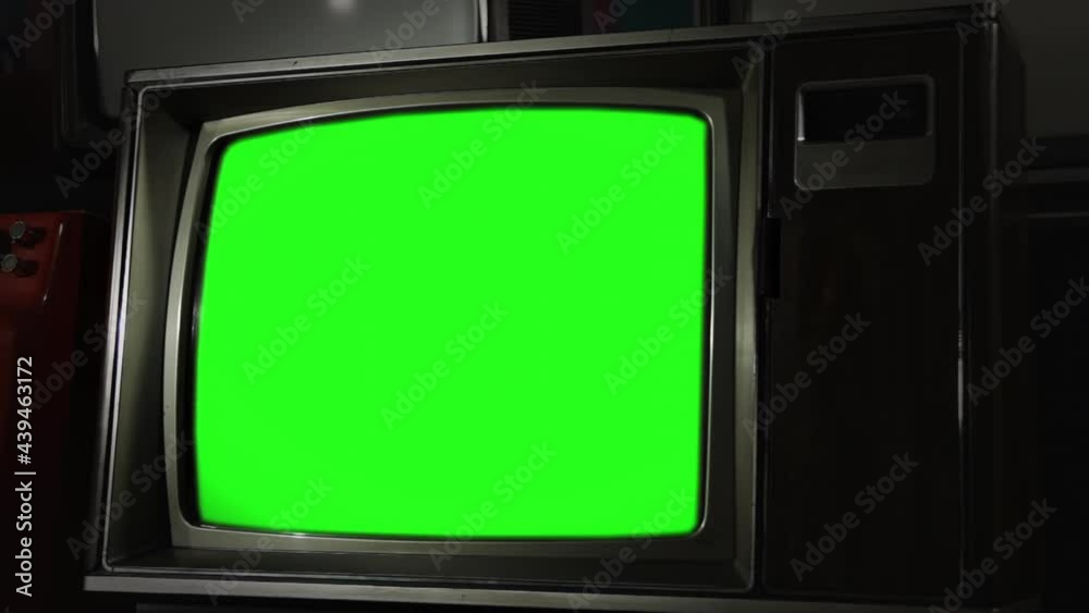 Old TV Set Green Screen. Zoom In. Close Up. You can replace green screen with the footage or picture you want. You can do it with “Keying” effect in After Effects. 4K Resolution.
