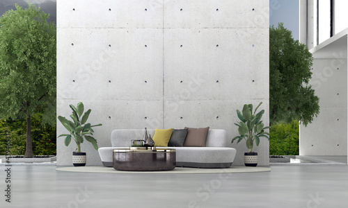 Modern loft living room and furniture decoration mock up design and concrete wall background texture