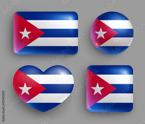 Photography Set of glossy buttons with Cuba country flag