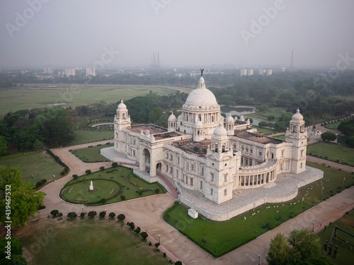 Aerial view of the Victoria Memorial in Kolkata (Calcutta) in India.  photo