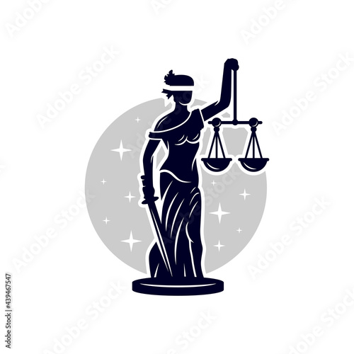 woman illustration logo using sword of justice