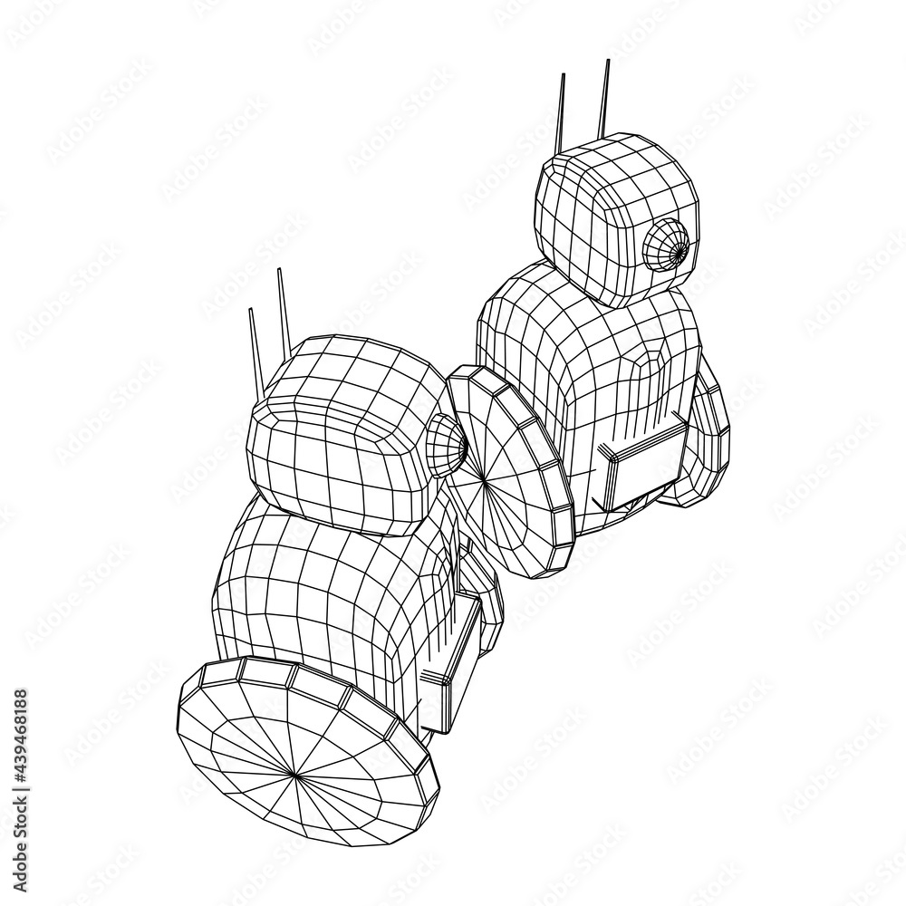 Robot Promoter LCD Screen on two wheels. Ad promo bot. Wireframe low poly mesh vector illustration Robot Promoter LCD Screen on two wheels. Ad promo bot. Wireframe low poly mesh vector illustration