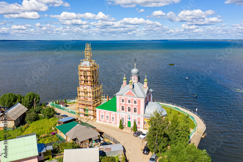 Pereslavl-Zalessky, Russia. Temple of the Forty Martyrs of Sebastia. Lake Pleshcheyevo. Aerial view photo