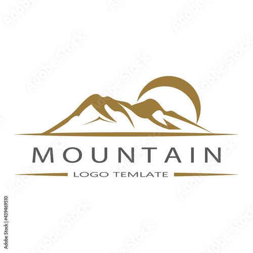Simple Modern Mountain Landscape Logo Design Vector, Rocky Ice Top Mount Peak Silhouette