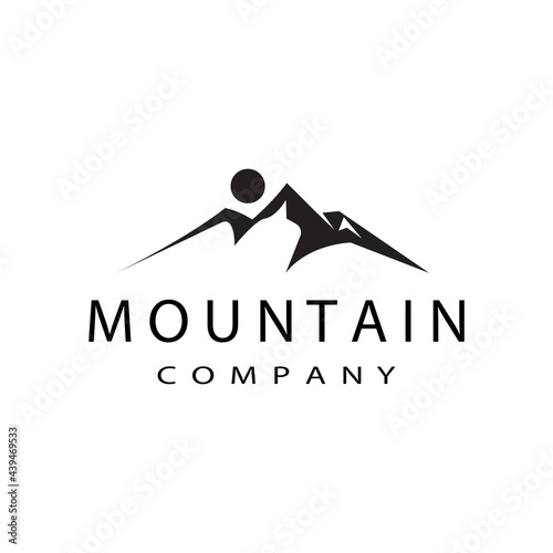 Simple Modern Mountain Landscape Logo Design Vector, Rocky Ice Top Mount Peak Silhouette