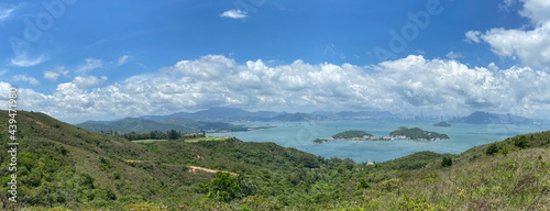 Panoramic view of Hong Kong harbour from Lantau island.