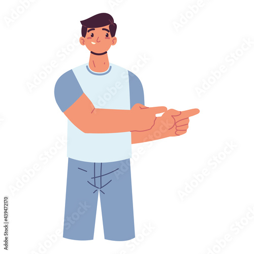 man pointing with hands