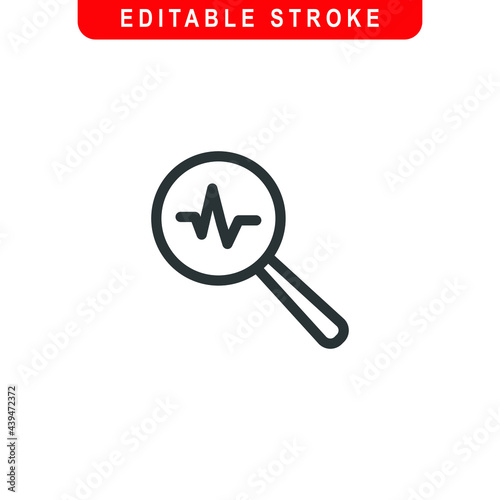 Search Pulse Outline Icon. Magnifying glass Line Art Logo. Vector Illustration. Isolated on White Background. Editable Stroke