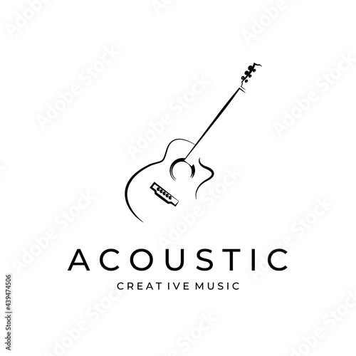 Simple guitar logo icon badge mono line illustration design