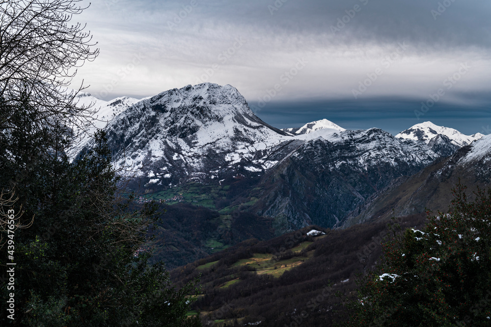 Snowy mountains in winter day