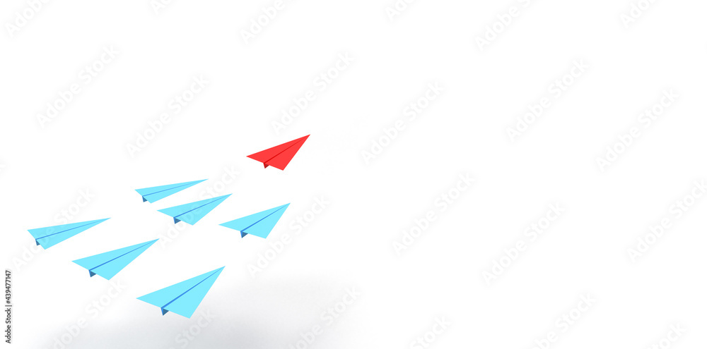 3d render red paper plane leading leader blue follower.leadership human resources concept.Direction success of teamwork.trust and obey.Mission, trust to leader ceo company.Motivation, Management. 3d render red paper plane leading leader blue follower.leadership human resources concept.Direction success of teamwork.trust and obey.Mission, trust to leader ceo company.Motivation, Management.