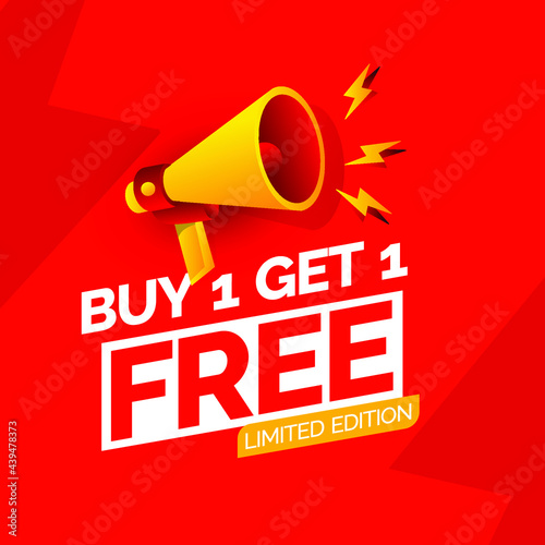 Buy 1 Get 1 Free template. Special offer banner design. Shop now.