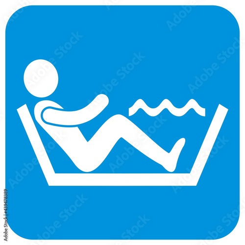 spa, white silhouette of person at bathtub, vector icon at blue background