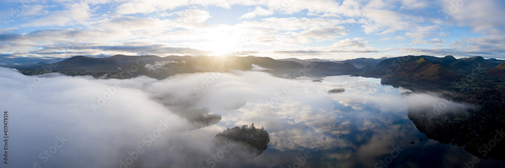 Misty derwenwater from above lake district Misty derwenwater from above lake district