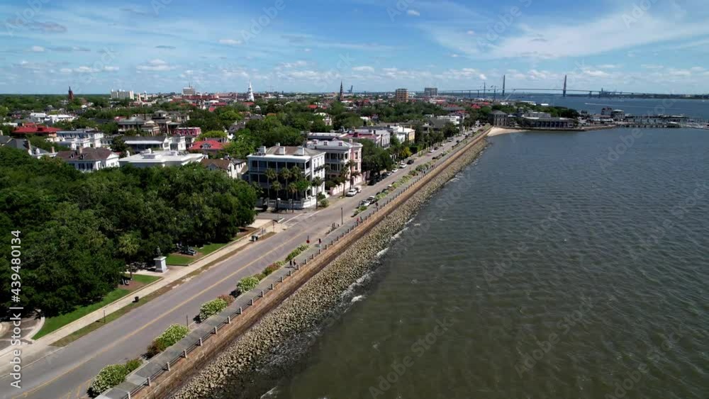 Charleston SC, Charleston South Carolina, Historic Old Homes Along the Battery with Arthur Ravenel Jr Bridge in Background Charleston SC, Charleston South Carolina, Historic Old Homes Along the Battery with Arthur Ravenel Jr Bridge in Background