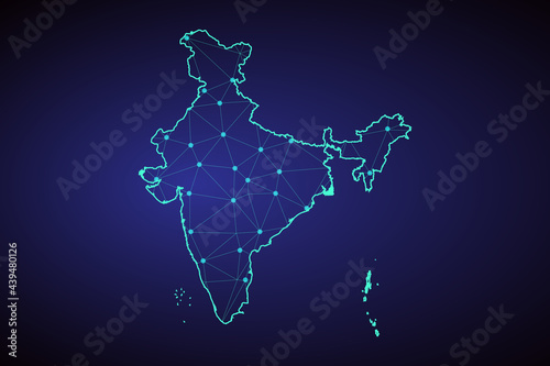 Map of India. Wire frame 3D mesh polygonal network line, design sphere, dot and structure. communications map of India. Vector Illustration EPS10.