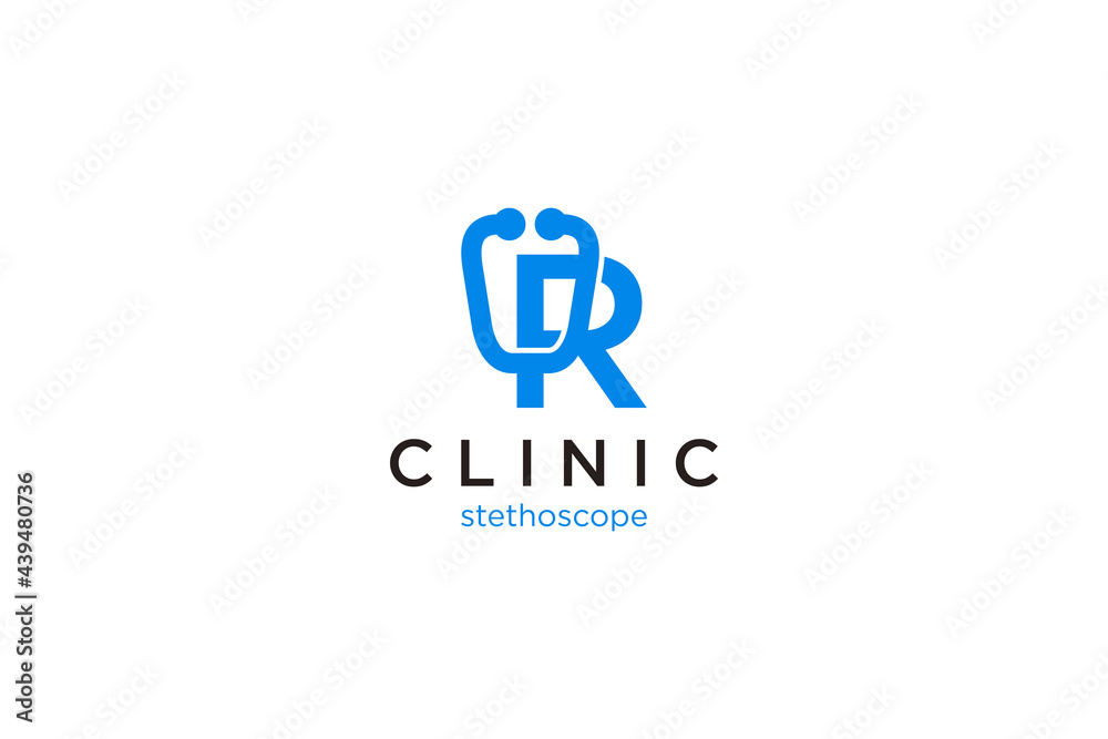 Letter R Logo with stethoscope for medical and pharmacy. Letter R Logo with stethoscope for medical and pharmacy.