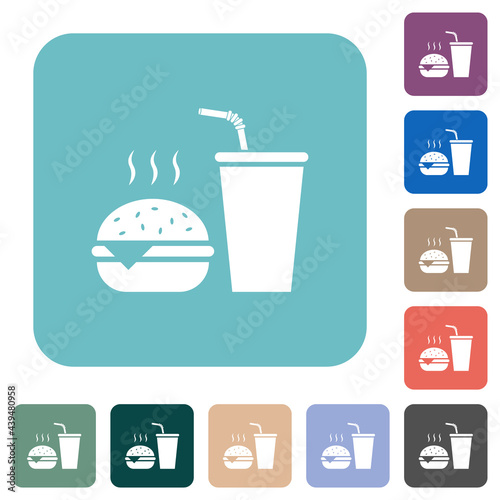 Fast food menu with cheeseburger and drink rounded square flat icons