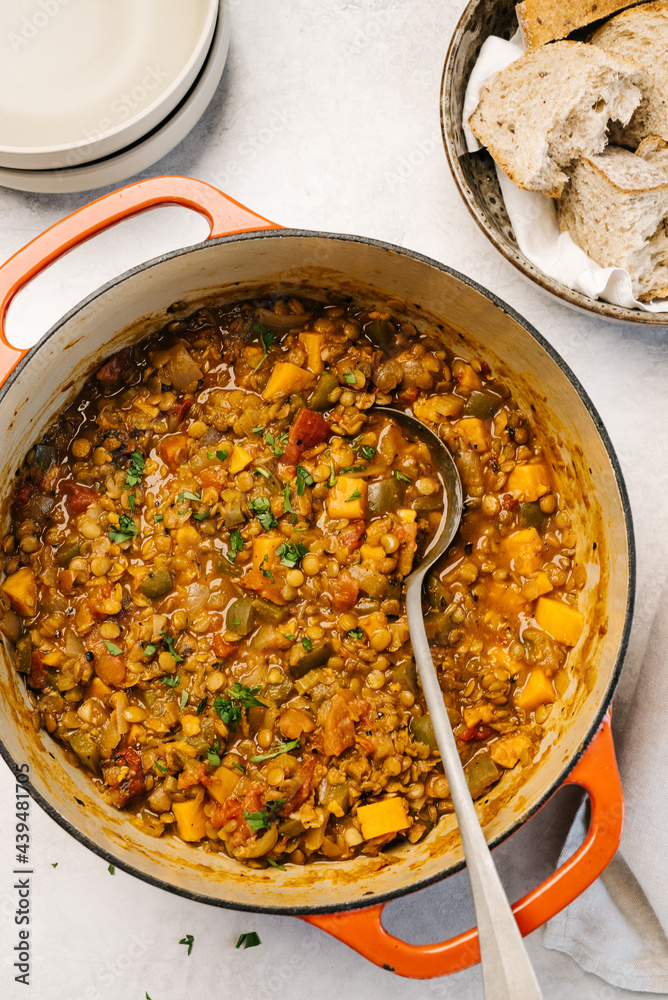 Cajun Lentil Stew in a Dutch oven Cajun Lentil Stew in a Dutch oven