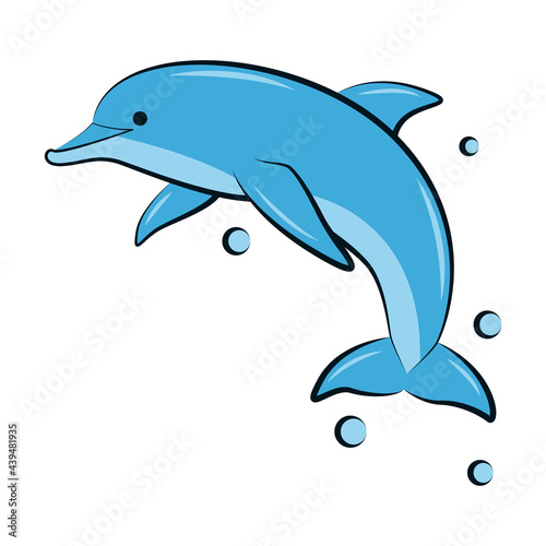 flat color vector illustration of a blue dolphin