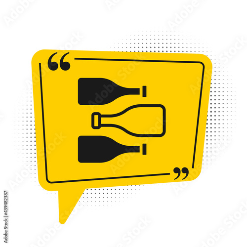 Black Bottles of wine icon isolated on white background. Yellow speech bubble symbol. Vector