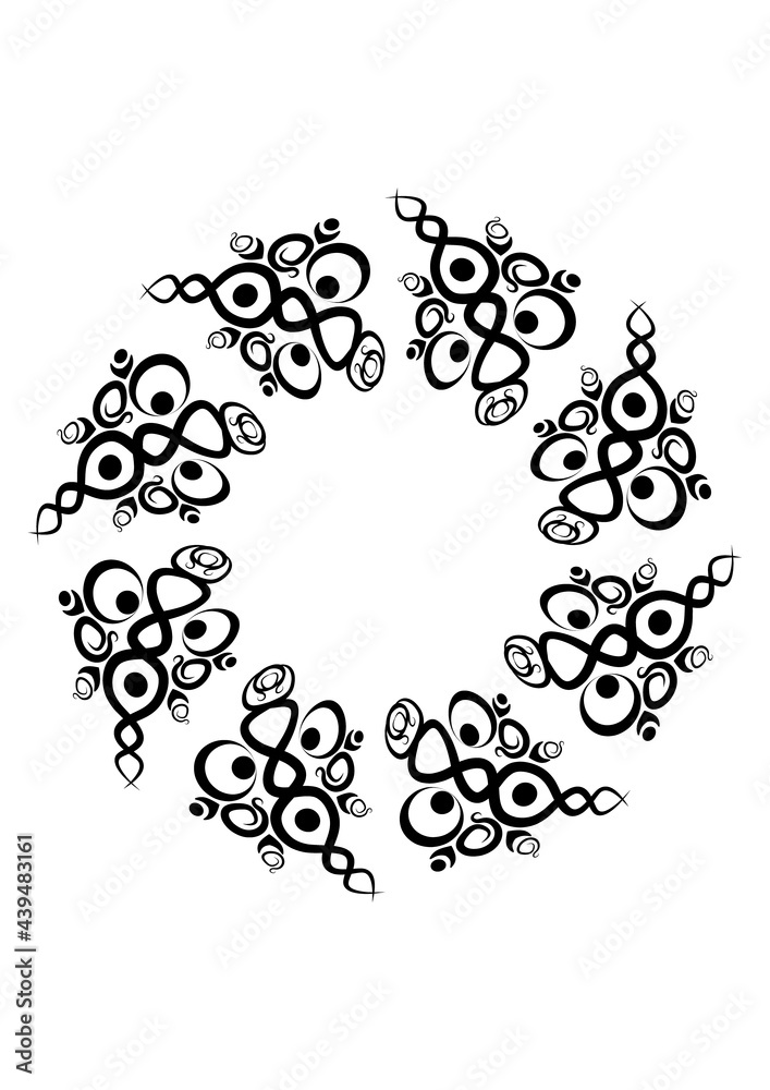 Frames of lace ethnic elements on the sheet of A4 format, surreal, black and white graphics Frames of lace ethnic elements on the sheet of A4 format, surreal, black and white graphics