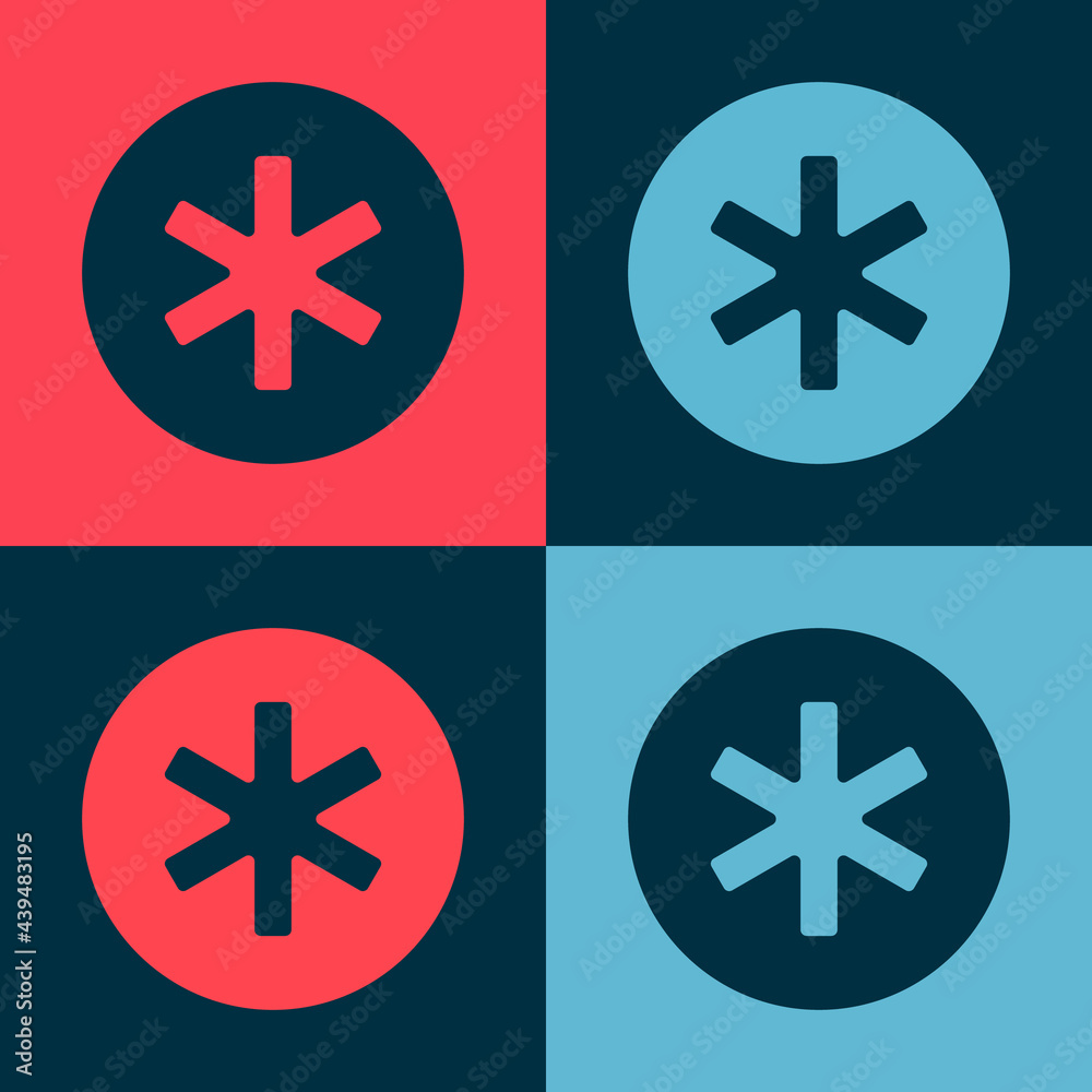 Pop art Medical symbol of the Emergency - Star of Life icon isolated on color background. Vector Pop art Medical symbol of the Emergency - Star of Life icon isolated on color background. Vector