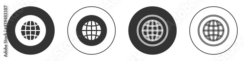 Black Global technology or social network icon isolated on white background. Circle button. Vector