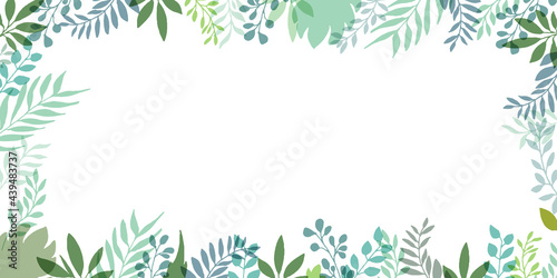 手描きタッチのシンプル草木フレーム背景 Set hand drawn white isolated background. Botanical illustration. Decorative Botanical picture.