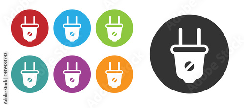 Black Electric plug icon isolated on white background. Concept of connection and disconnection of the electricity. Set icons colorful. Vector