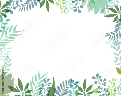 手描きタッチのシンプル草木フレー背景 Set hand drawn white isolated background. Botanical illustration. Decorative Botanical picture.