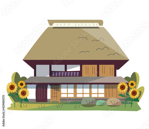 夏　田舎　家屋　　ひまわり