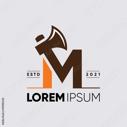 Initial Letter M Axe Logo Design Vector Graphic Icon Illustration Background Template